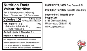 ***100% Pure White Coconut Premium Popping Oil - Medium (15oz/422ml) - Poppa Corn Corp
