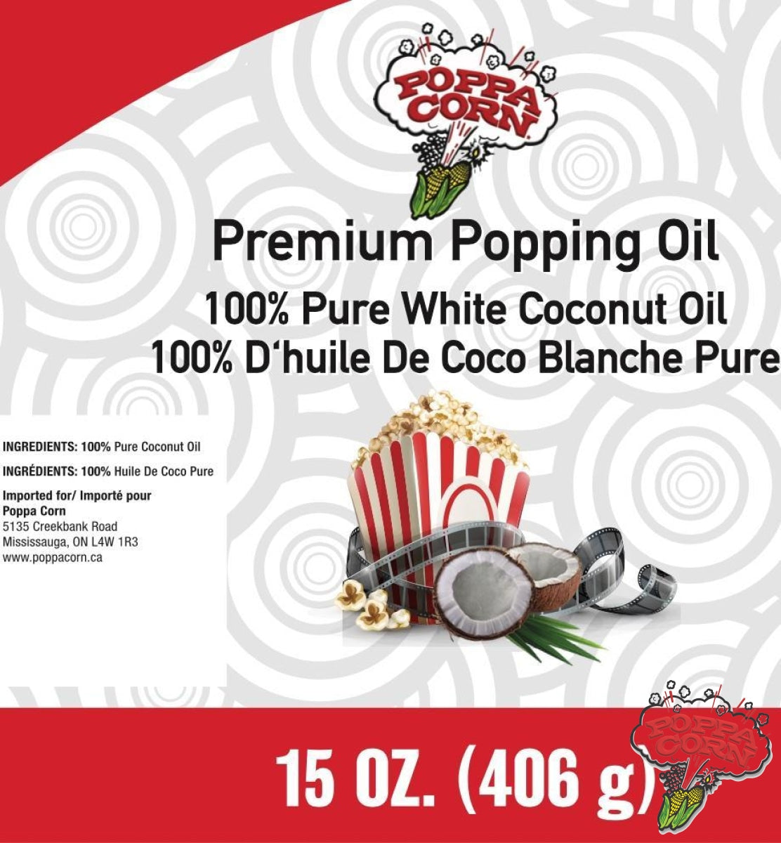 ***100% Pure White Coconut Premium Popping Oil - Medium (15oz/422ml) - Poppa Corn Corp