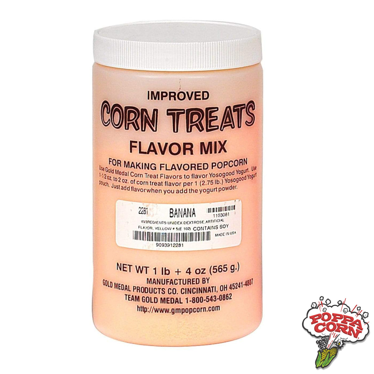 #10153 - Banana Candy Glaze Corn Treat Mix - 565g Jar - Poppa Corn Corp