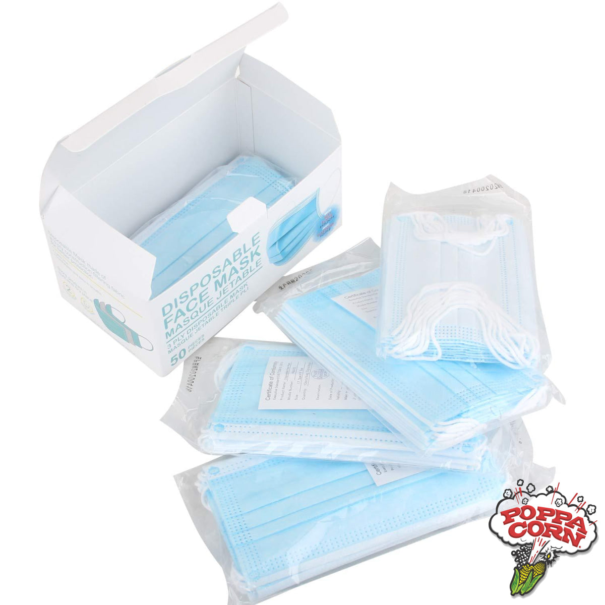 3 Layer Disposable Face Masks - Non Medical - 5 x 10 Pack - 50 Pieces - Poppa Corn Corp