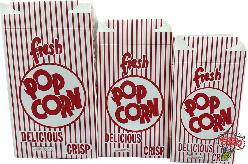 Box002 - Large Red & White Striped Popcorn Box 500/Case 100% Biodegradable Containers