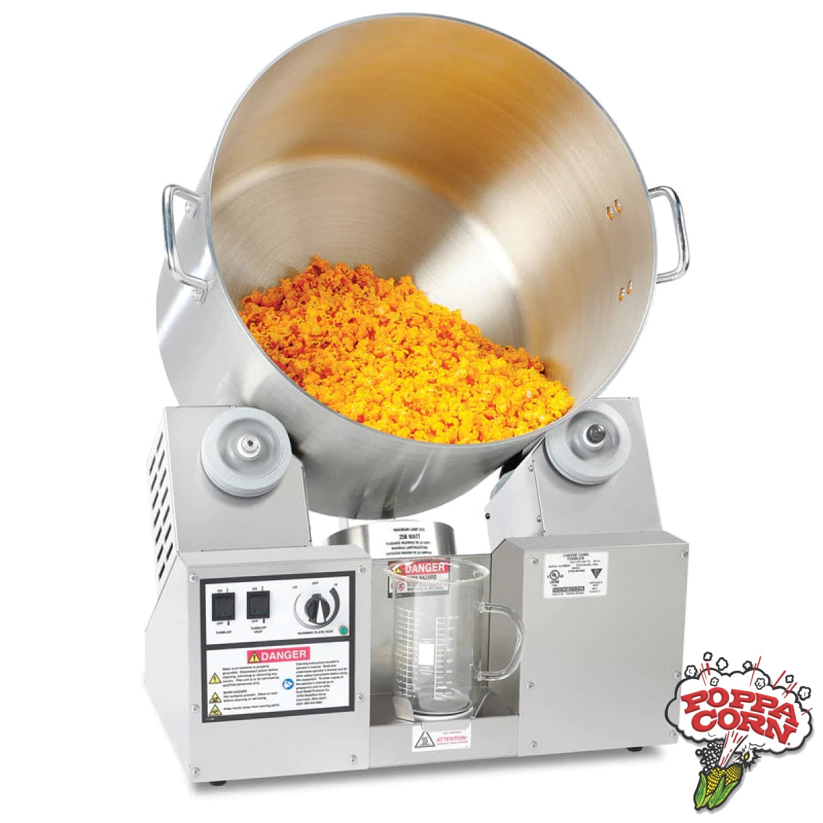 Cheddar Tumbler/Coater with Hot Plate & Heat Lamp (8 gal.) - GM2703-00-000 - Poppa Corn Corp