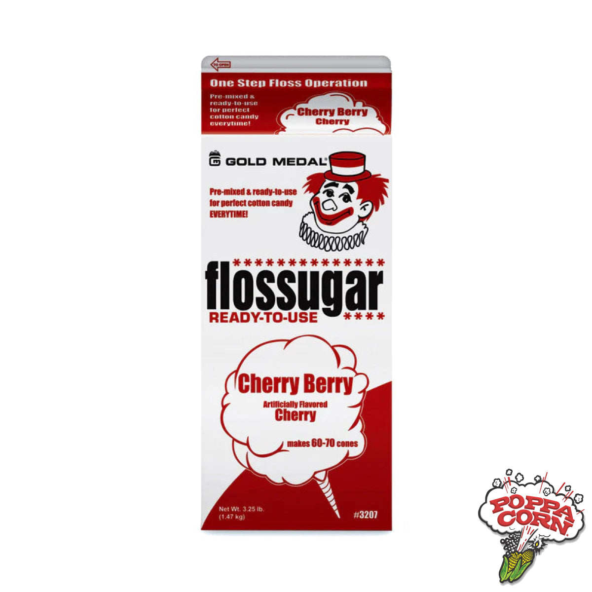 Cherry Berry (Cherry) - Flossugar Carton - 3.25LB Carton - FLO006 - Poppa Corn Corp