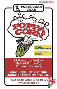 CRN010 Poppa Corn Premium Yellow Butterfly Kernels - SANS OGM - Sac de 35LB - TAX FREE - Poppa Corn Corp