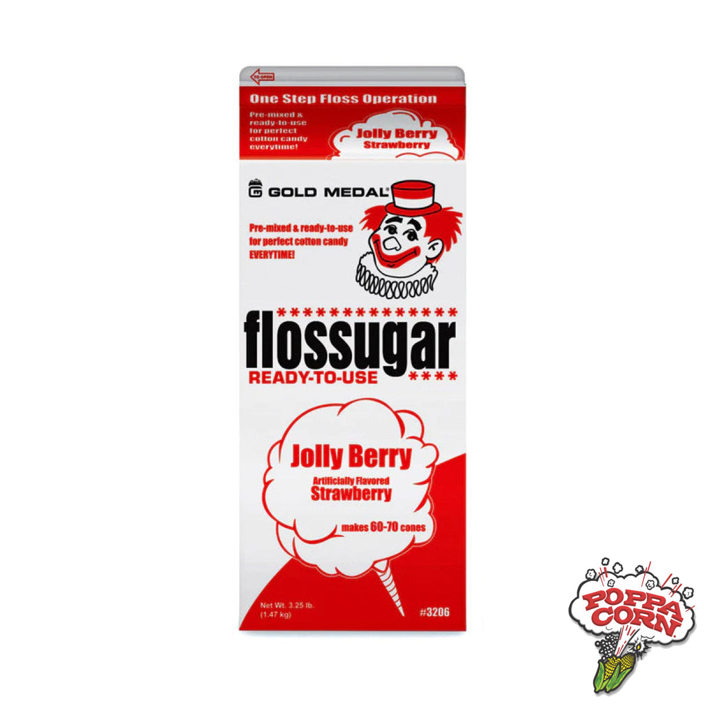 Jolly Berry (Strawberry) - Flossugar Carton - 3.25LB Carton - FLO017 - Poppa Corn Corp