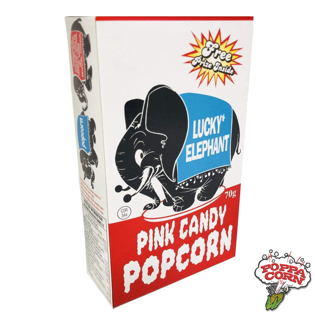 LEC002FRONT - Lucky Elephant Novelty Pink Candy Popcorn - 70g - Poppa Corn Corp