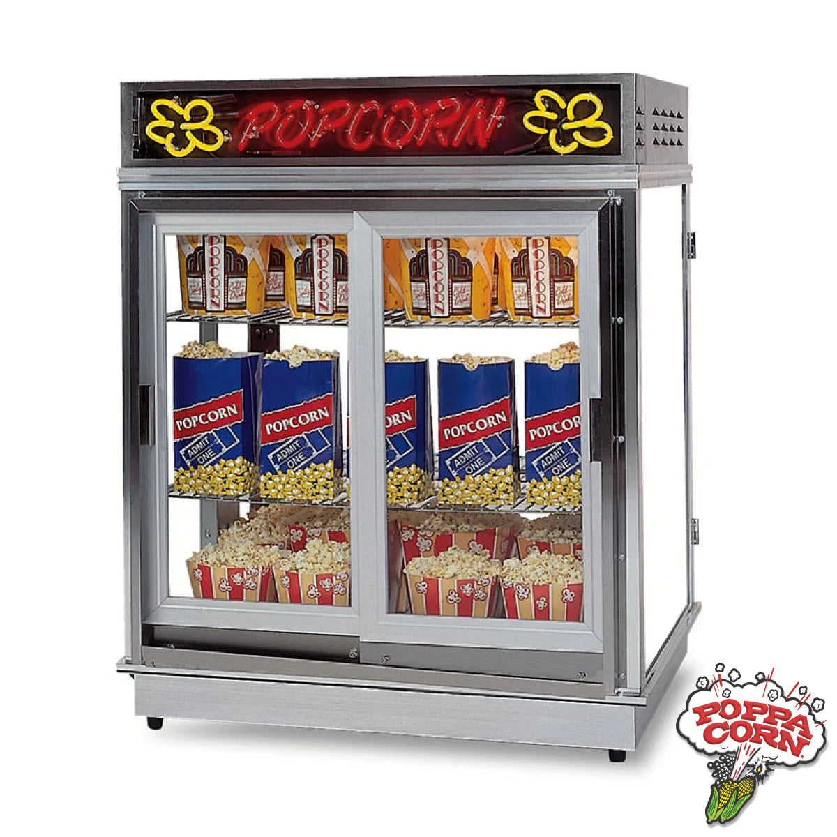 LED Neon Astro Staging Cabinet with Self-Serve Doors - Customer Side Sliding Doors - GM2004SLDN - Poppa Corn Corp