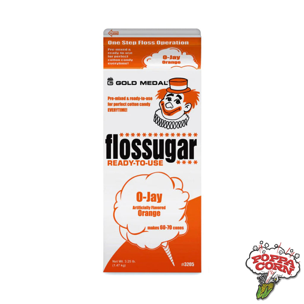 O-Jay (Orange) - Flossugar Carton - 3.25LB Carton - FLO009 - Poppa Corn Corp