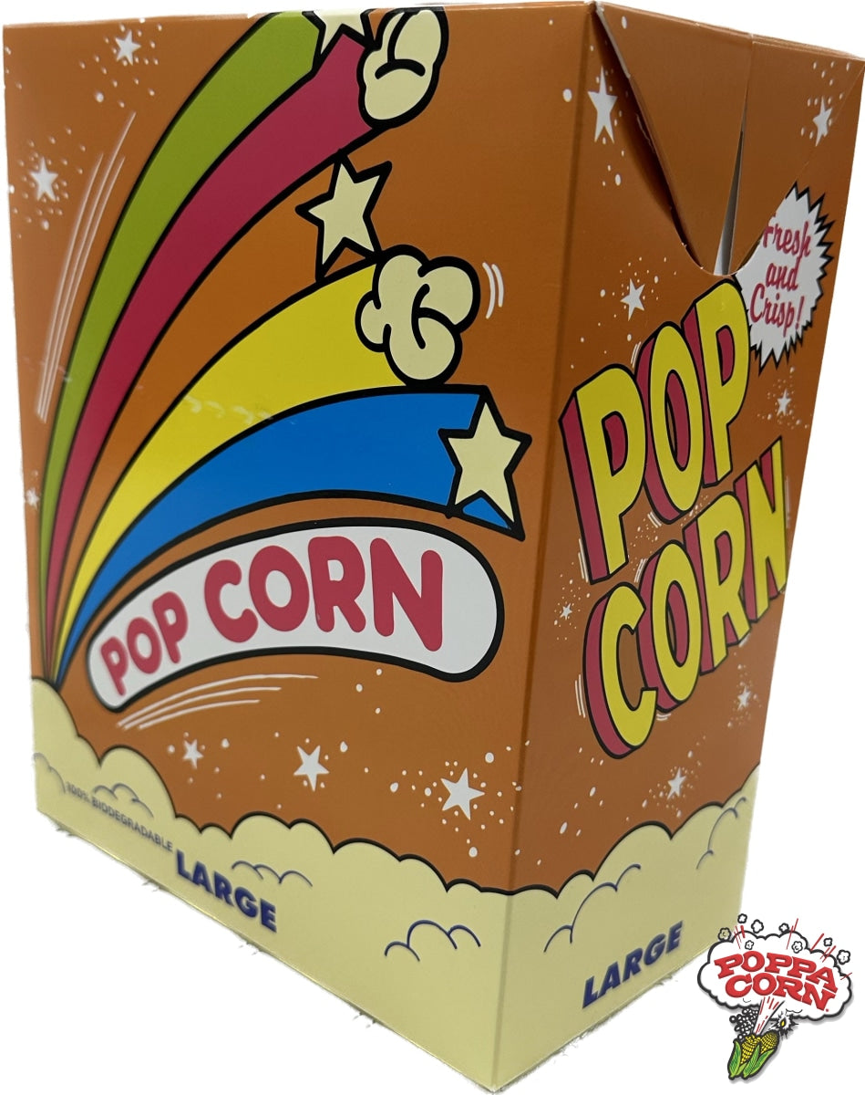 Orange Popcorn Box Large 250/case - 130OZ - 100% Biodegradable - BOX008 - Poppa Corn Corp