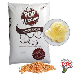 POP Weaver - Cerneaux de maïs soufflé au caramel et sucré - Maïs aux champignons - Sac de 35 lb - SANS TAXE - Poppa Corn Corp