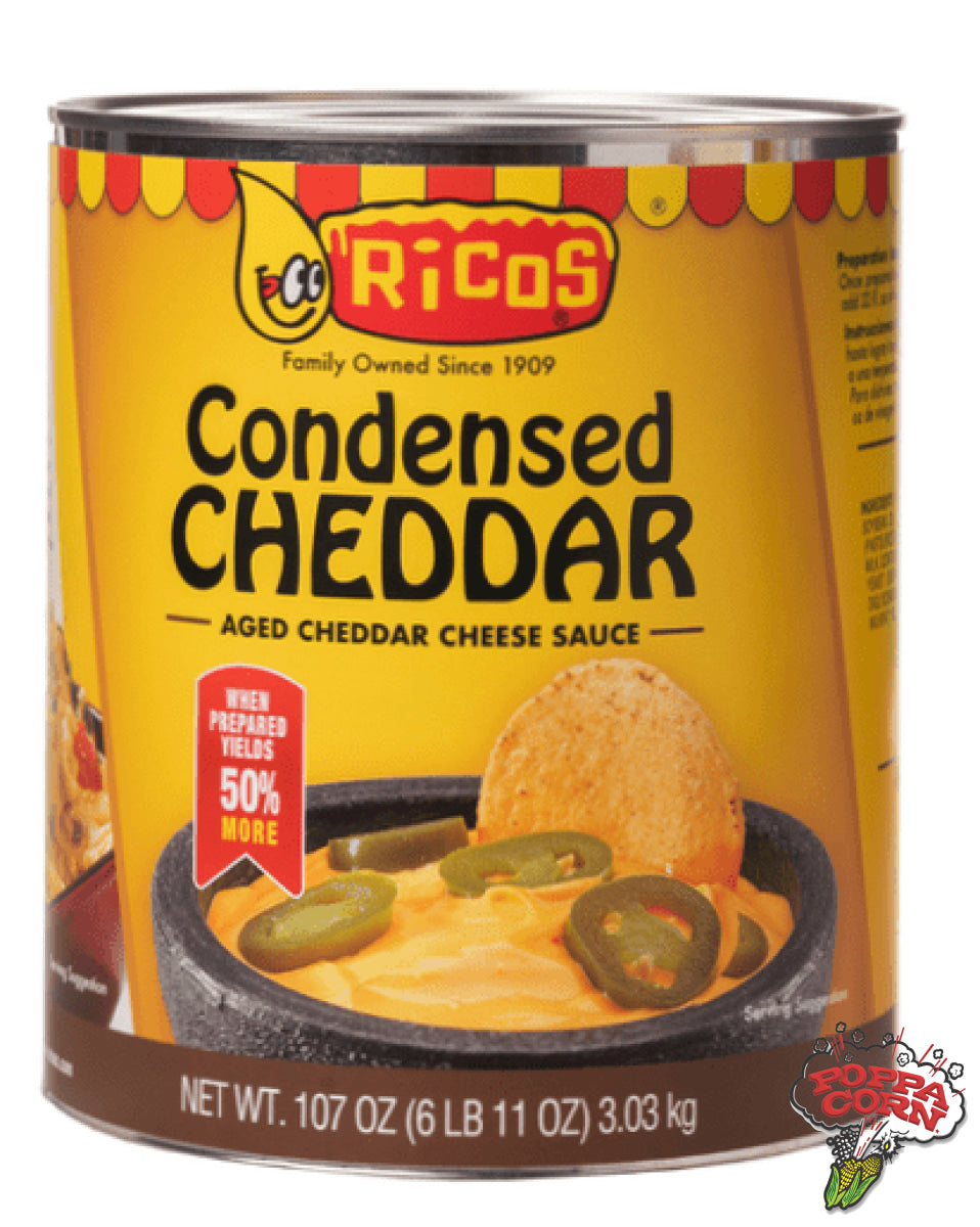 Ricos Aged Cheddar Cheese Sauce Tins - Case of 6 x 100oz - Poppa Corn Corp