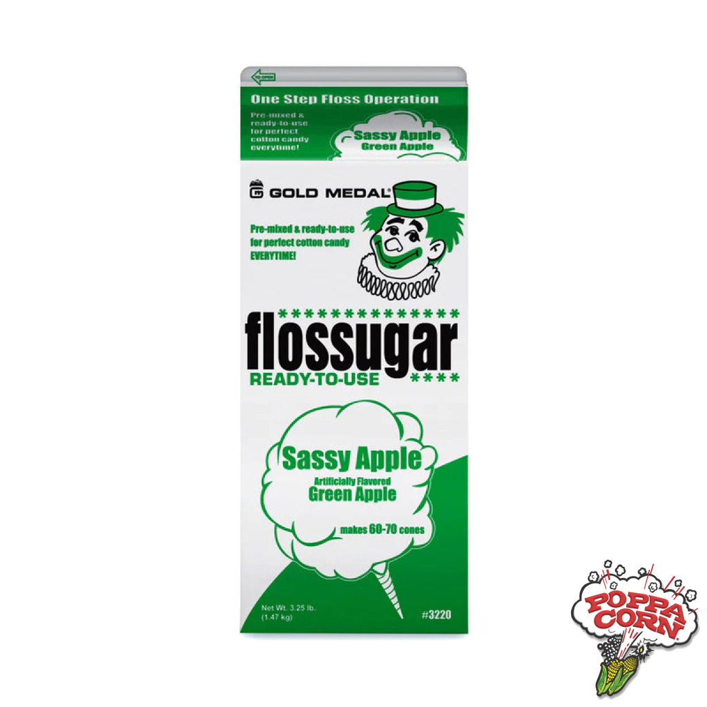 Sassy Apple (Green Apple) - Flossugar Carton - 3.25LB Carton - FLO008 - Poppa Corn Corp