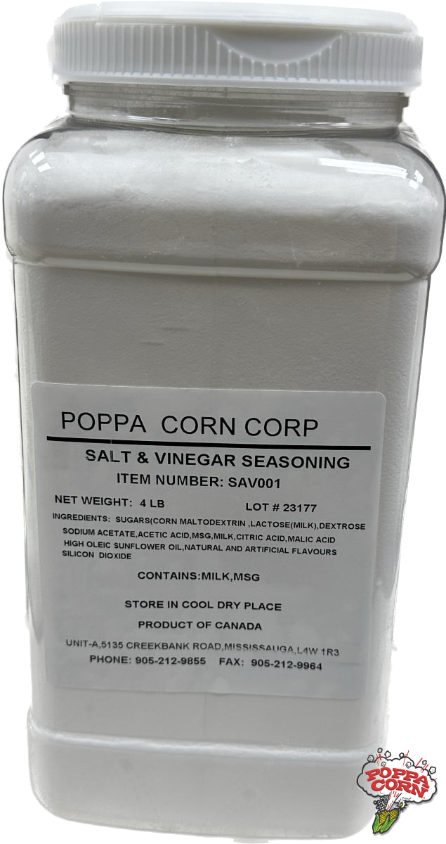 SAV001 - Seasoning - Salt & Vinegar Flavour - 4lb - Now in a Shaker! - Poppa Corn Corp