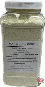 SAV002 - Assaisonnement - Saveur de crème sure et d'oignon - 4 lb - Maintenant dans un shaker ! - Poppa Corn Corp