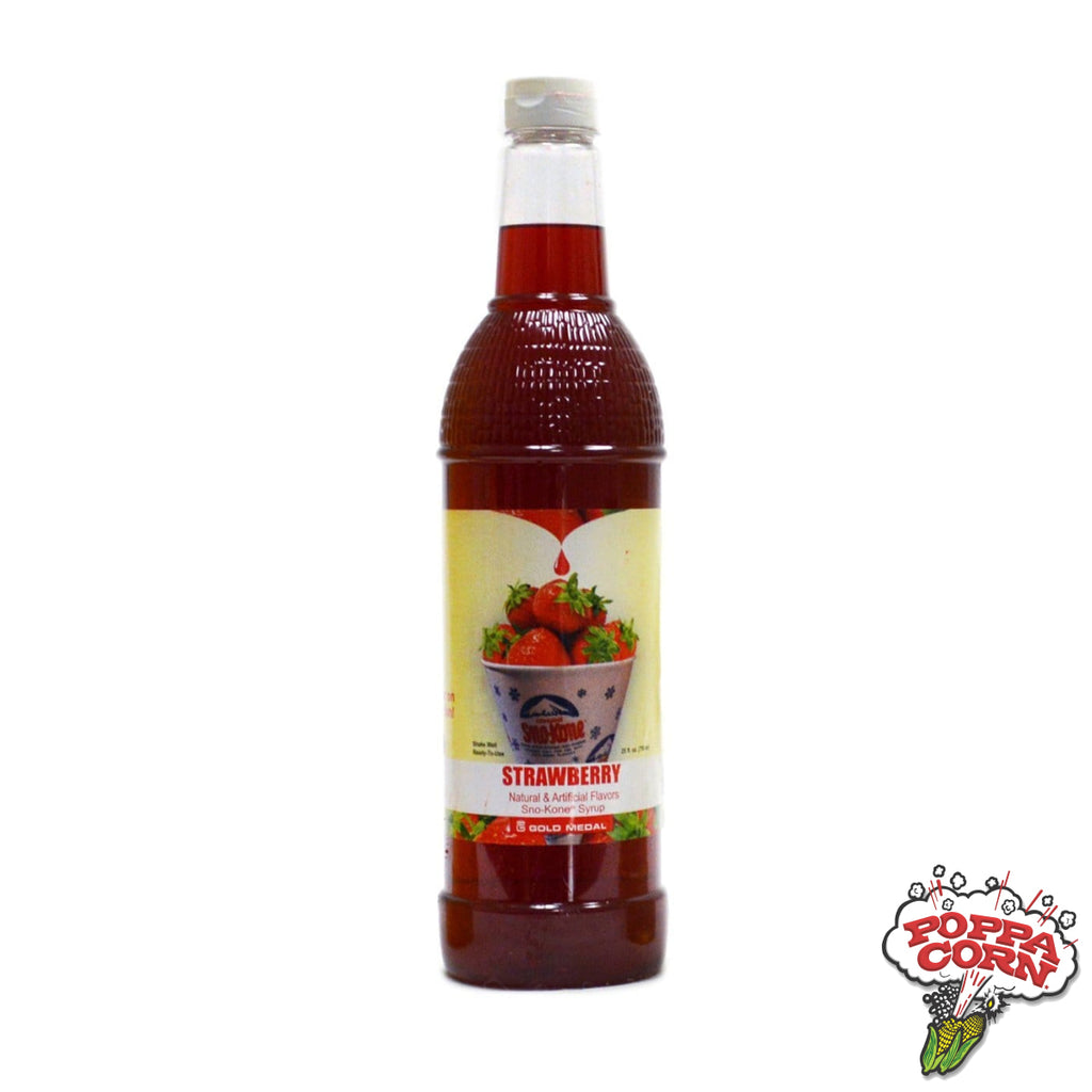 SNK207 - Strawberry - Sno-Treat Sno-Kone® Flavor - 750ml (25oz) Bottle - Poppa Corn Corp