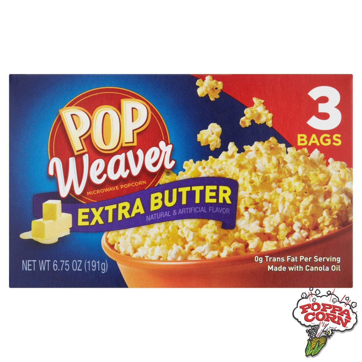 ***Sold out***Pop Weaver Extra Butter Microwave Popcorn Case of 36 (12 x 3 Bags) - Poppa Corn Corp