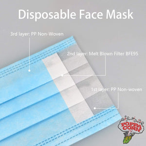Masques jetables 3 couches - Non médical - Pack de 5 x 10 - 50 pièces - Poppa Corn Corp