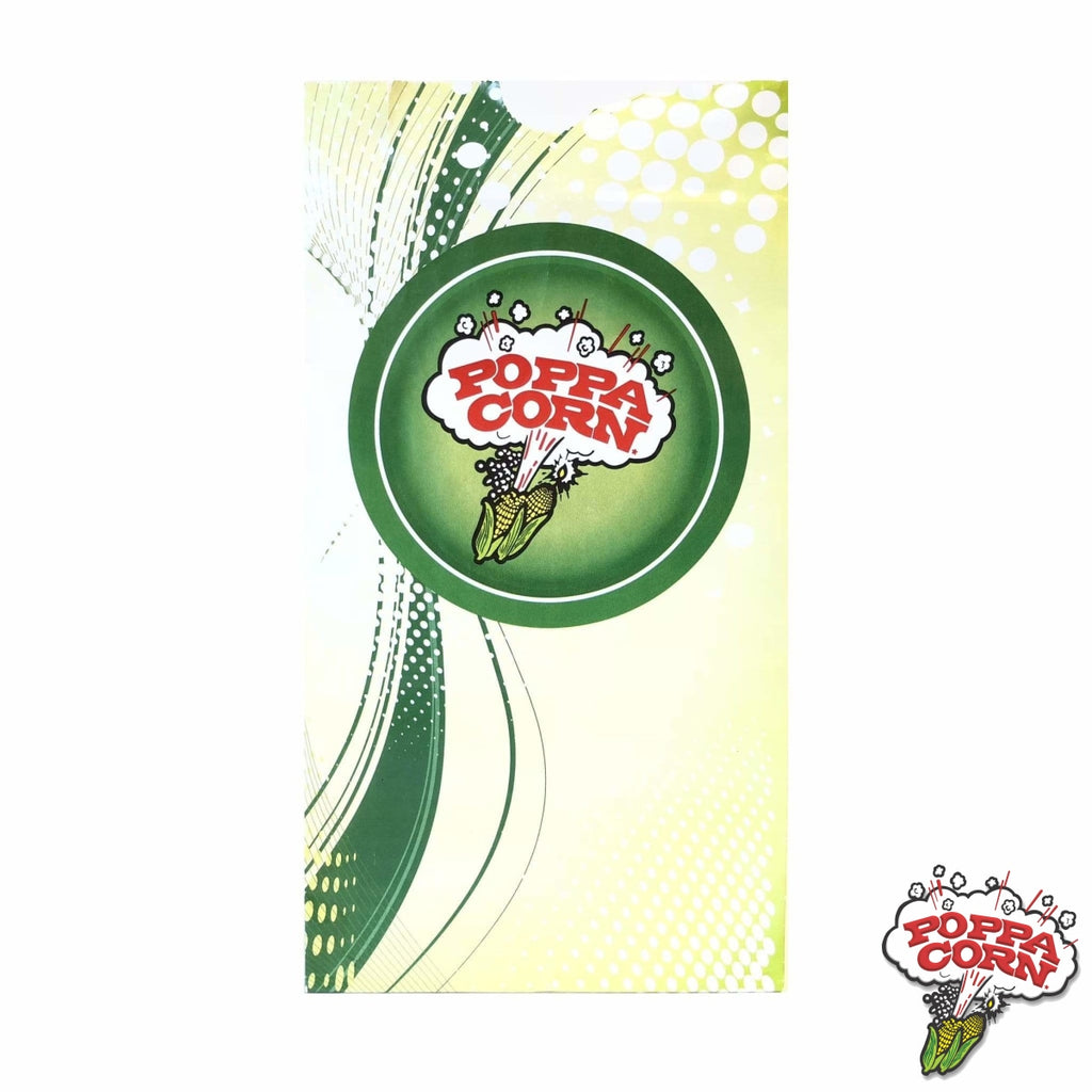 BAG085 - Medium 85oz Poppa Corn Laminated Butter Bag - Green - 1000/Case - Poppa Corn Corp