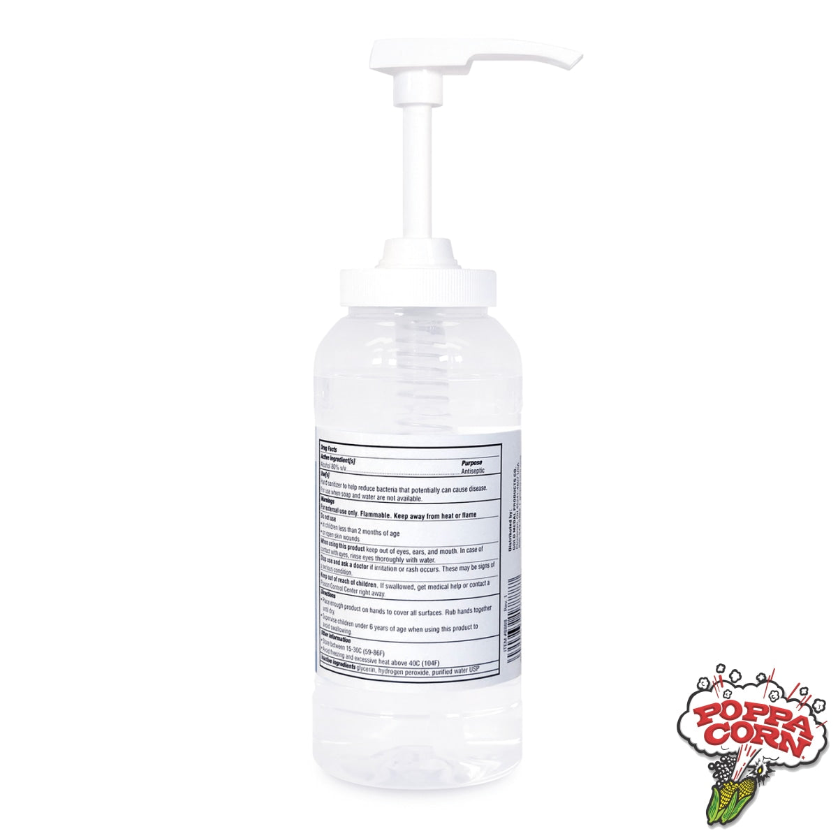 Hand Sanitizer (Alcohol Antiseptic 80%) 16-oz. Bottle w/Pump - Poppa Corn Corp