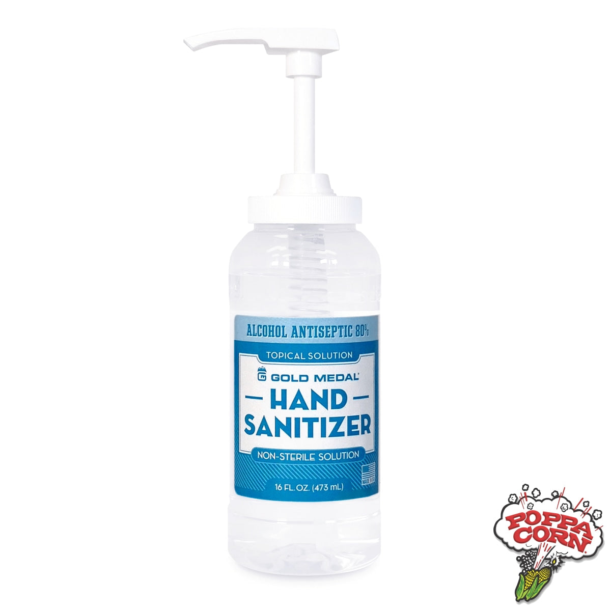 Hand Sanitizer (Alcohol Antiseptic 80%) 16-oz. Bottle w/Pump - Poppa Corn Corp