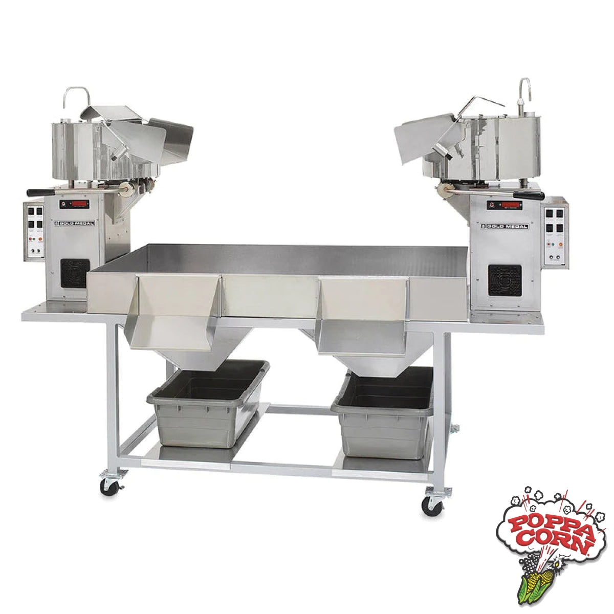 High-Production Pro Plant System - Twin Kettle Butterfly Popcorn Table - GM2791-00-000 - Poppa Corn Corp