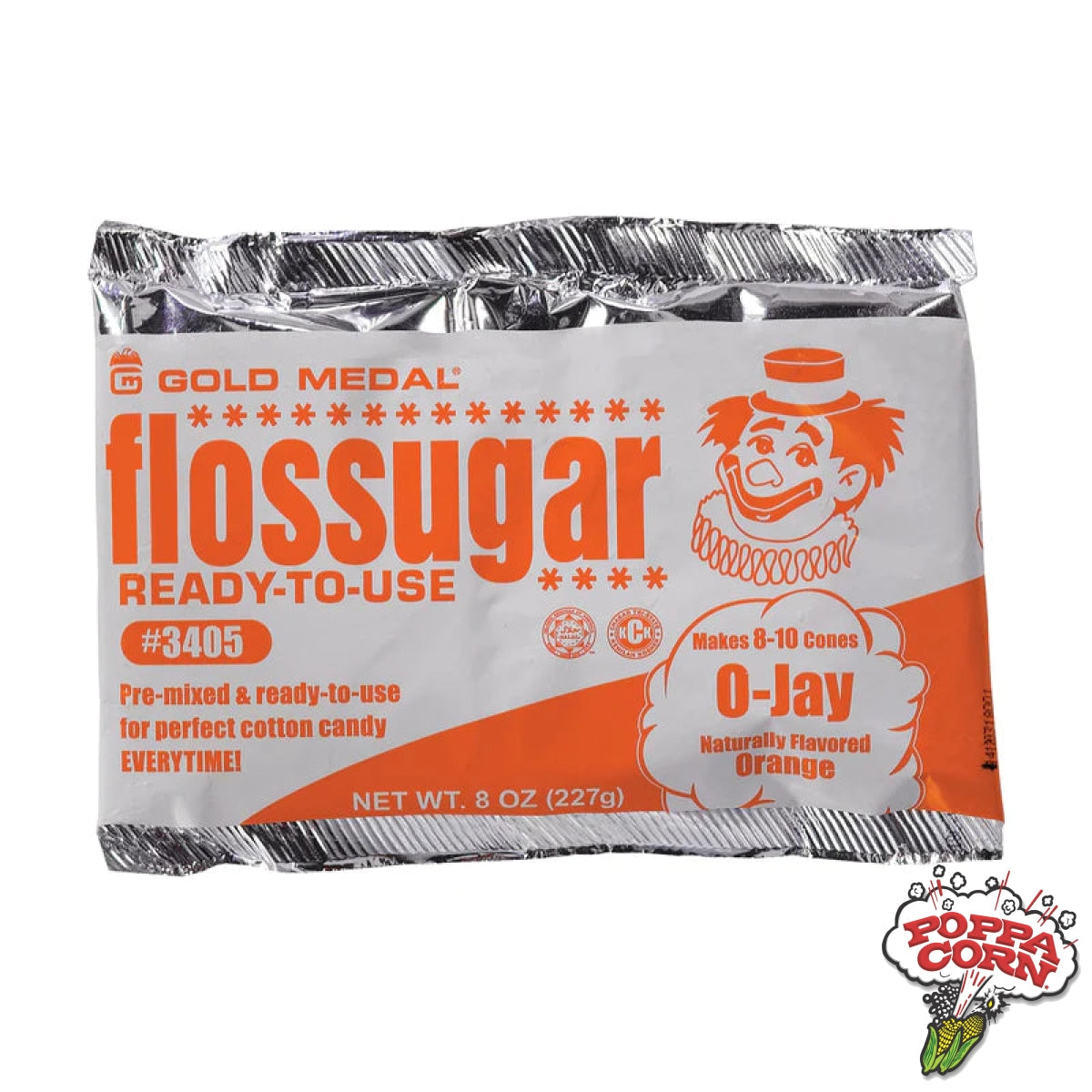 O-Jay (Orange) 8-oz. Flossugar Pouches - FLO209 - Poppa Corn Corp