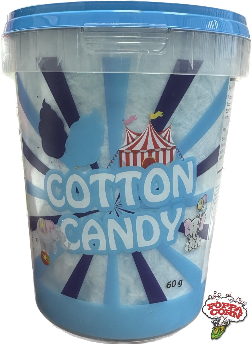 Poppa Corn's Blue Cotton Candy Tubs - Pre-Packaged Candy Floss Tubs - 24 x 60g/Case - S112BLUE - Poppa Corn Corp