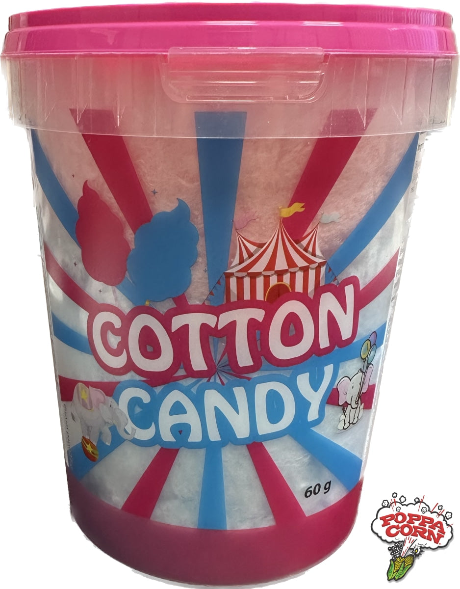 Poppa Corn's Cotton Candy Tubs - Pre-Packaged Candy Floss Tubs - 60g - S112FRONT - Poppa Corn Corp