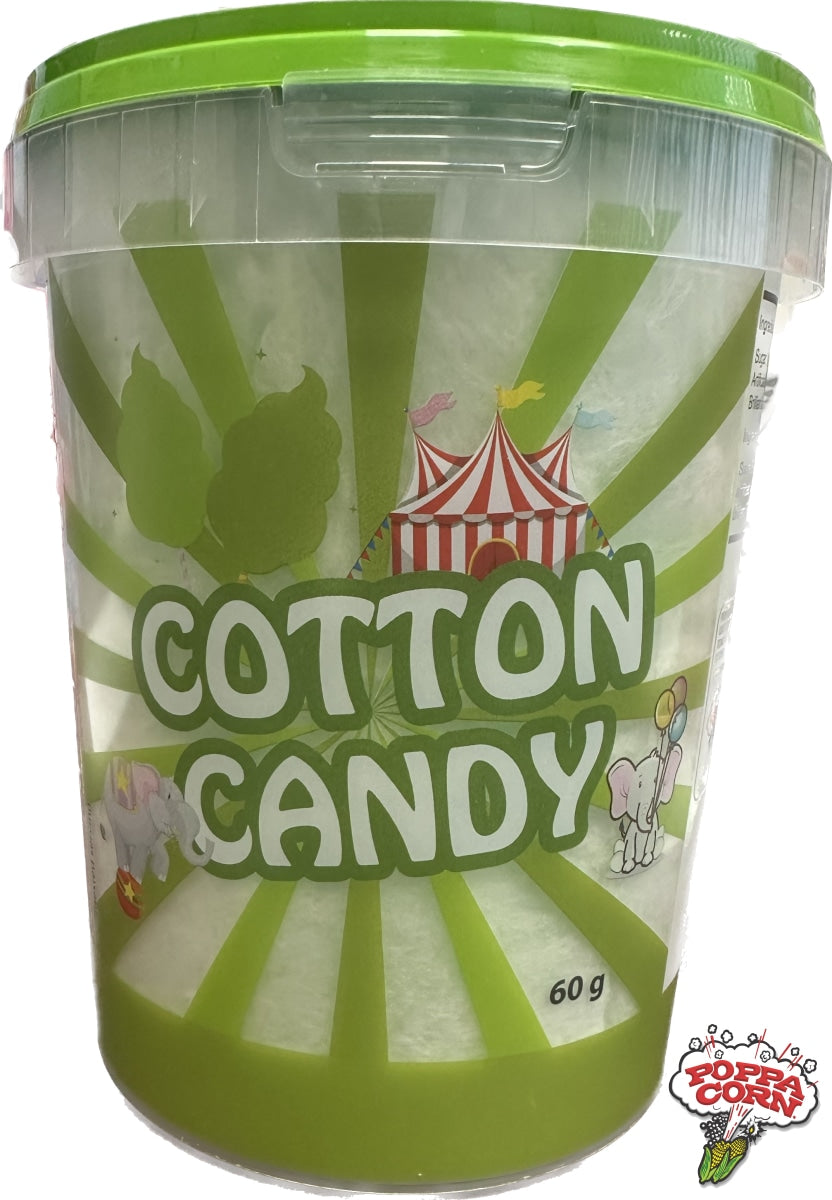 Poppa Corn's Green Cotton Candy Tubs - Pre-Packaged Candy Floss Tubs - 24 x 60g/Case - S112GREEN - Poppa Corn Corp