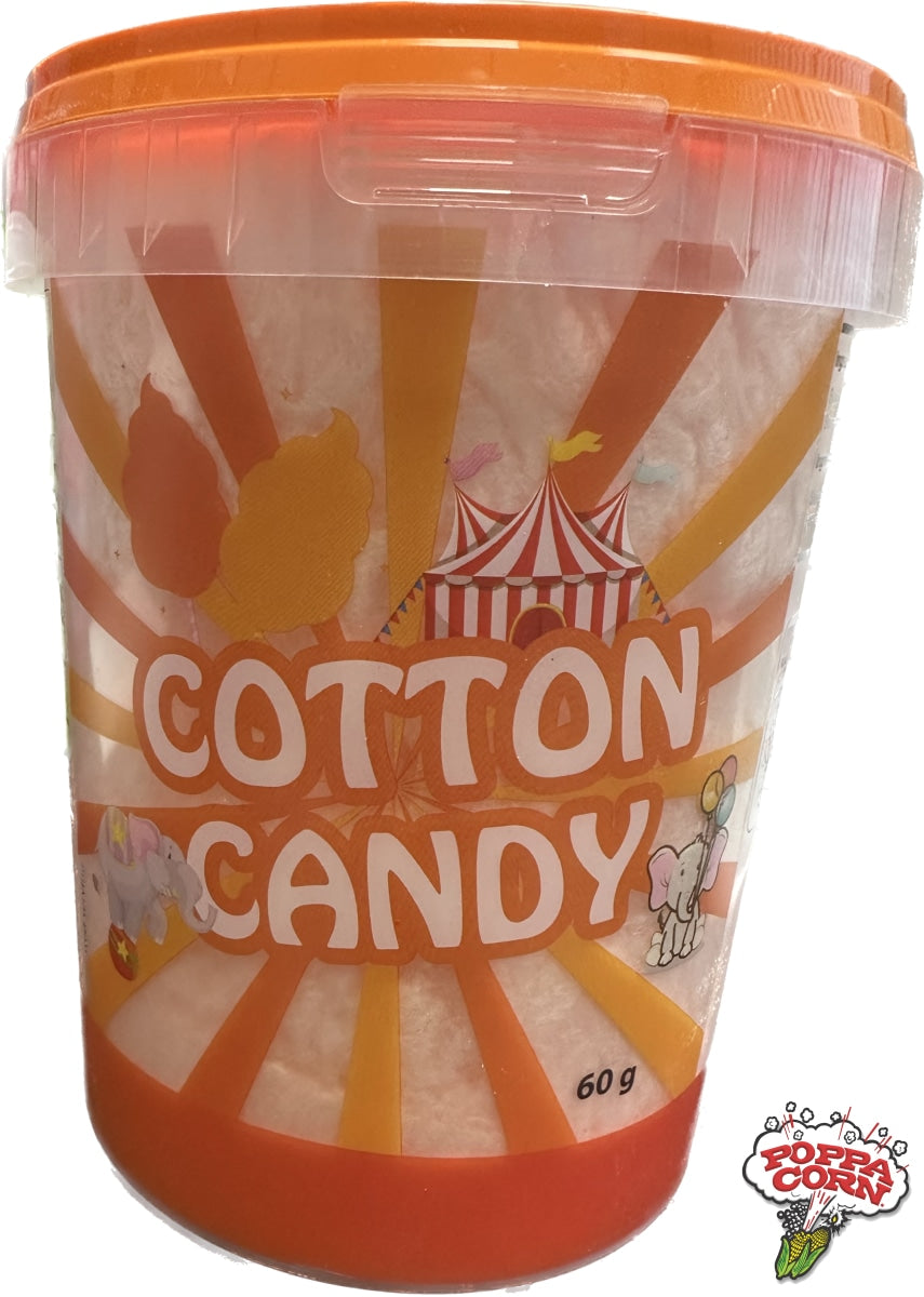 Poppa Corn's Orange Cotton Candy Tubs - Pre-Packaged Candy Floss Tubs - 24 x 60g/Case - S112ORANGE - Poppa Corn Corp