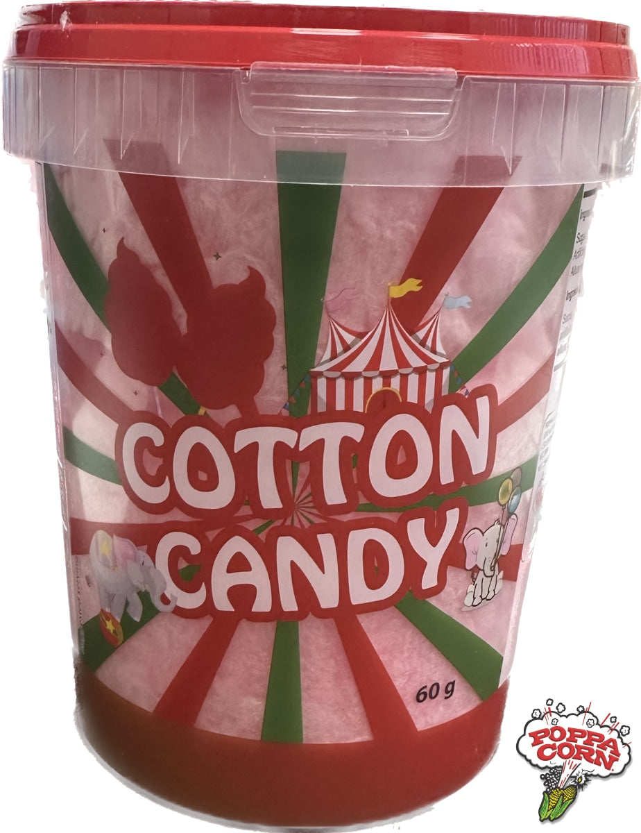 Poppa Corn's Red Cotton Candy Tubs - Pre-Packaged Candy Floss Tubs - 24 x 60g/Case - S112RED - Poppa Corn Corp