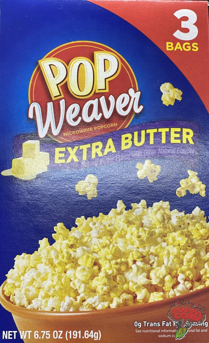 ***Sold out***Pop Weaver Extra Butter Microwave Popcorn Case of 36 (12 x 3 Bags) - Poppa Corn Corp